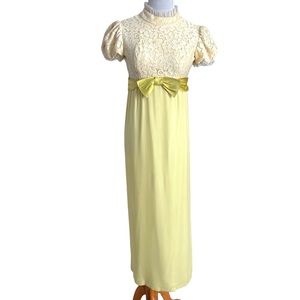 Vintage 60s/70s Jennifer’s Phoenix Lace Chiffon Puffed Sleeve Maxi Sheath Dress